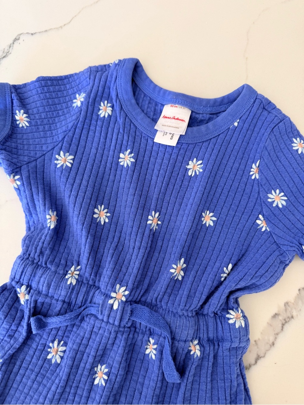 Hanna Andersson Royal Blue Daisy Drawstring Ribbed Dress - Picture 3 of 5